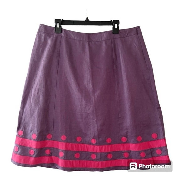 Boden Linen A-Line Skirt with Whipstitch Appliqué Detail Size 14 Long - Picture 11 of 11